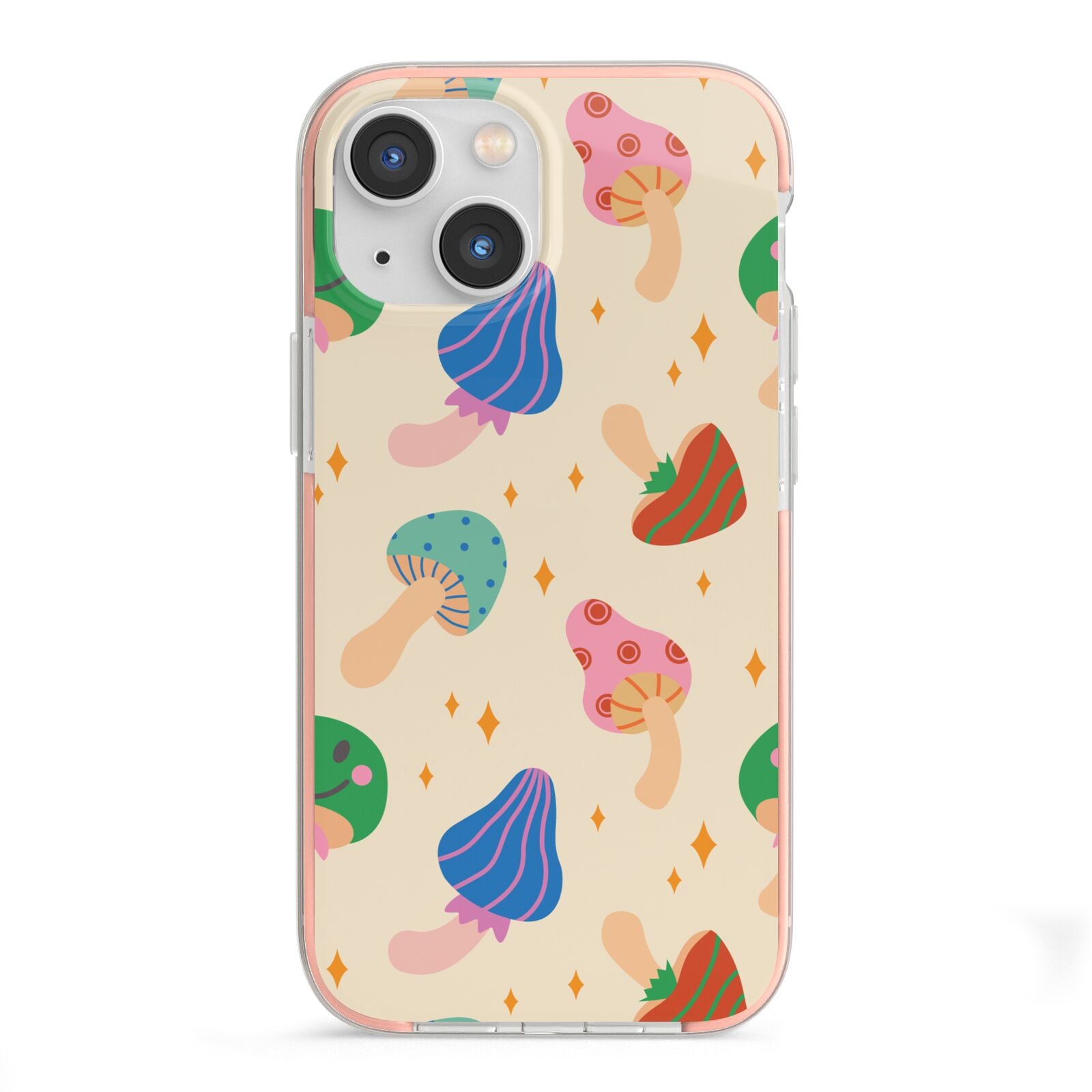 Retro Psychedelic Mushrooms iPhone 13 Mini TPU Impact Case with Pink Edges