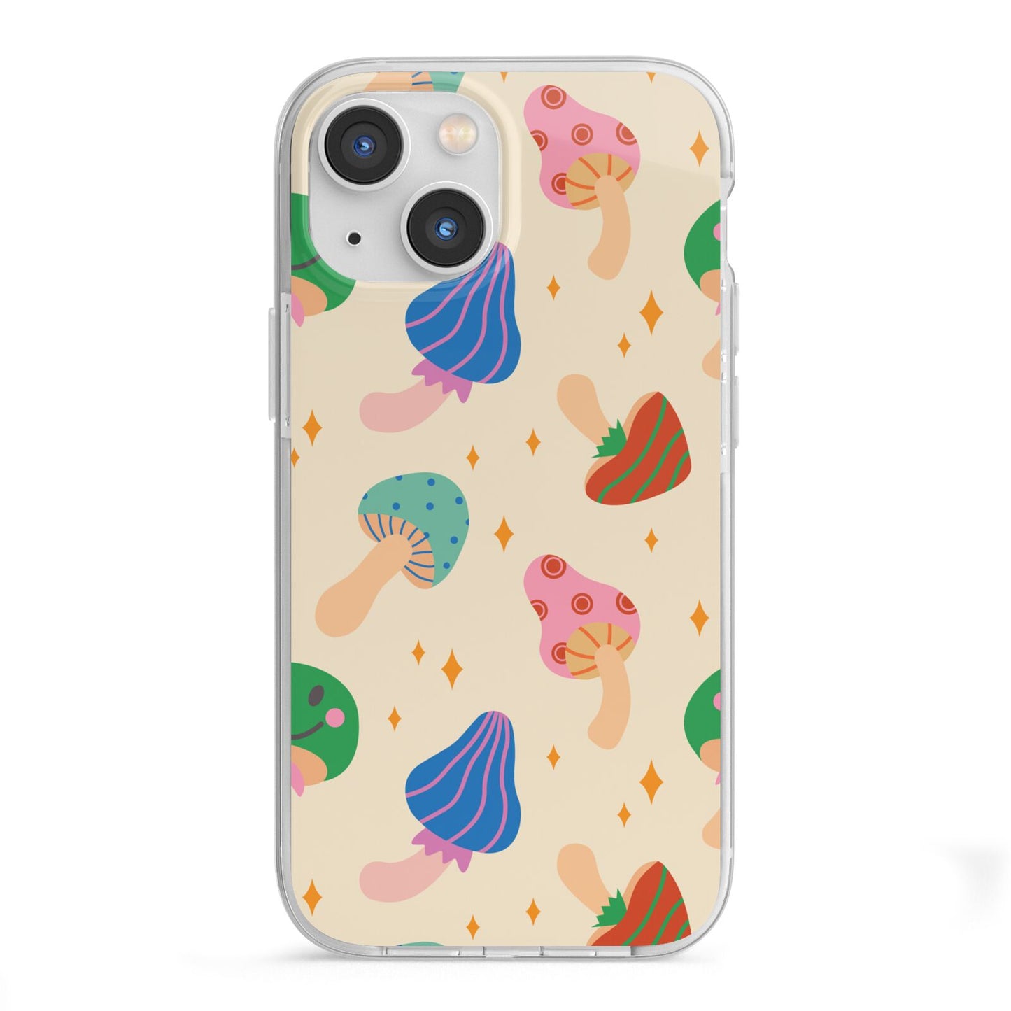 Retro Psychedelic Mushrooms iPhone 13 Mini TPU Impact Case with White Edges