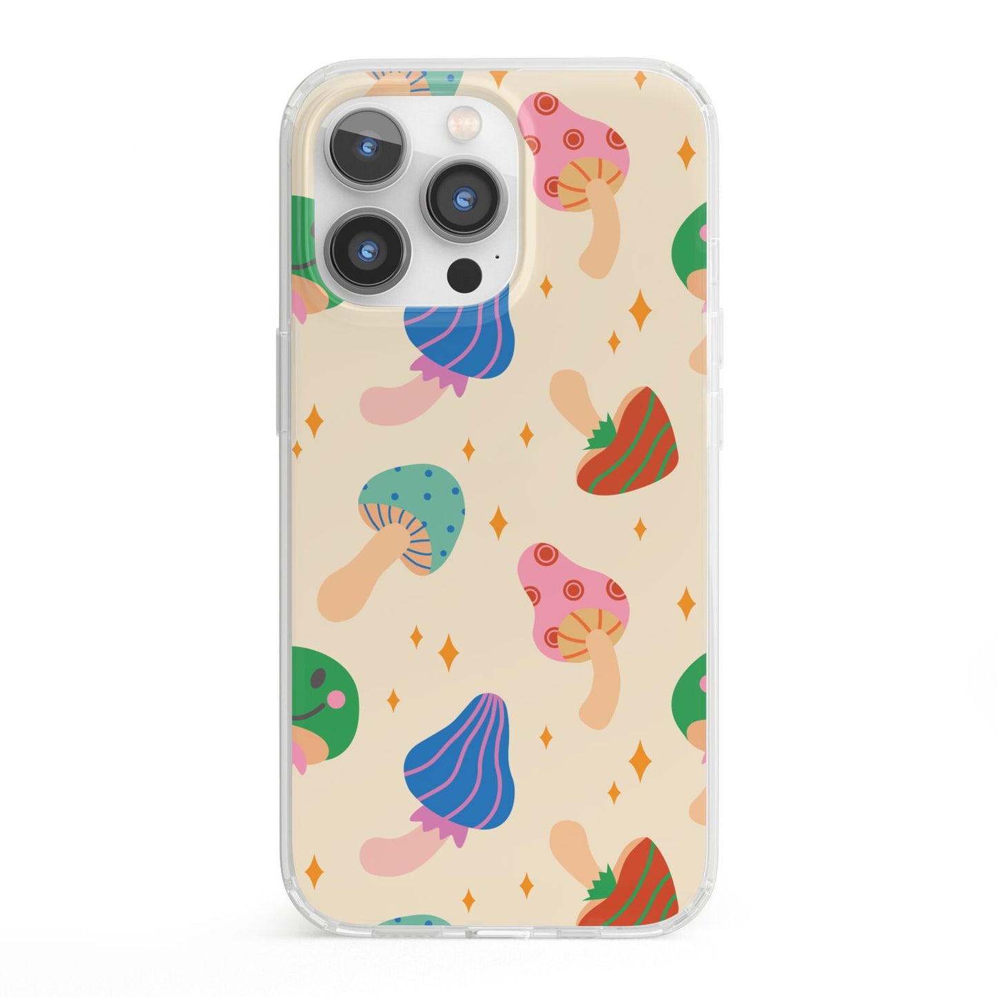 Retro Psychedelic Mushrooms iPhone 13 Pro Clear Bumper Case