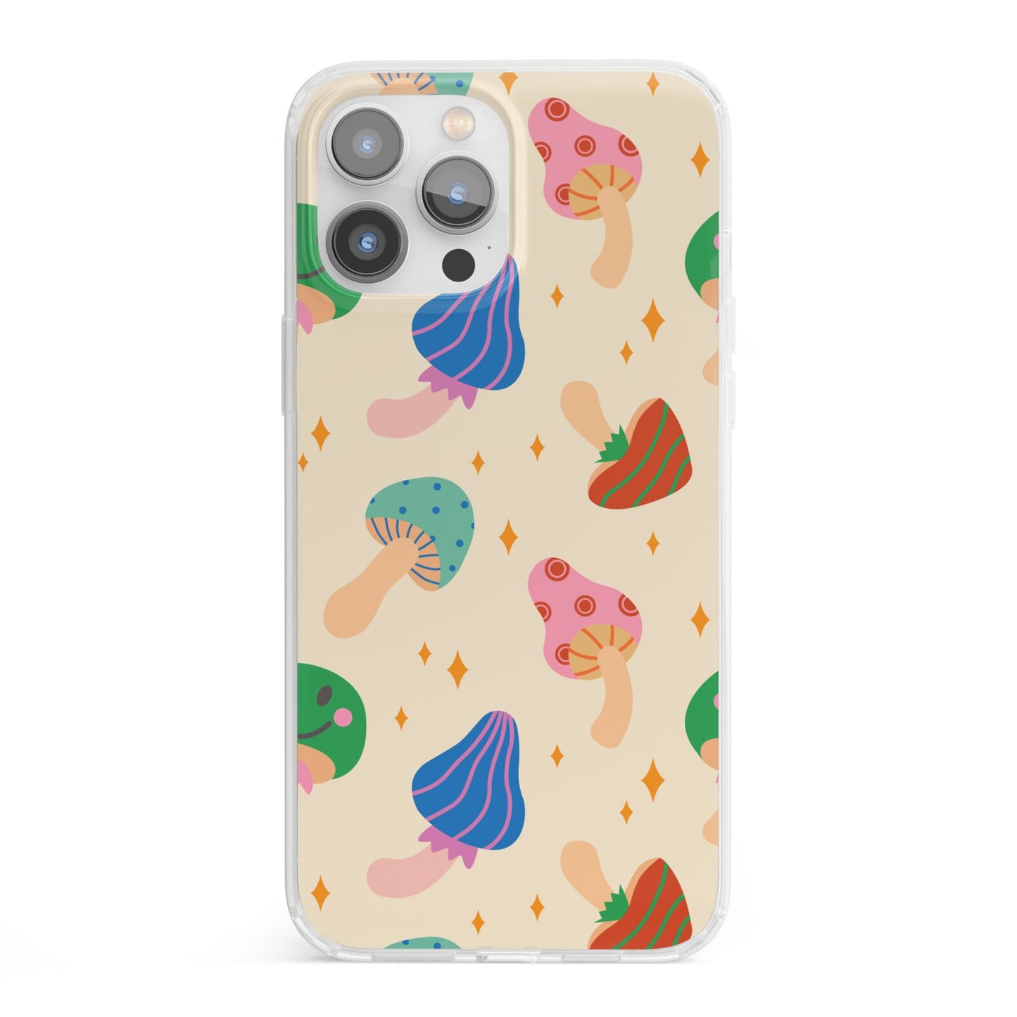 Retro Psychedelic Mushrooms iPhone 13 Pro Max Clear Bumper Case