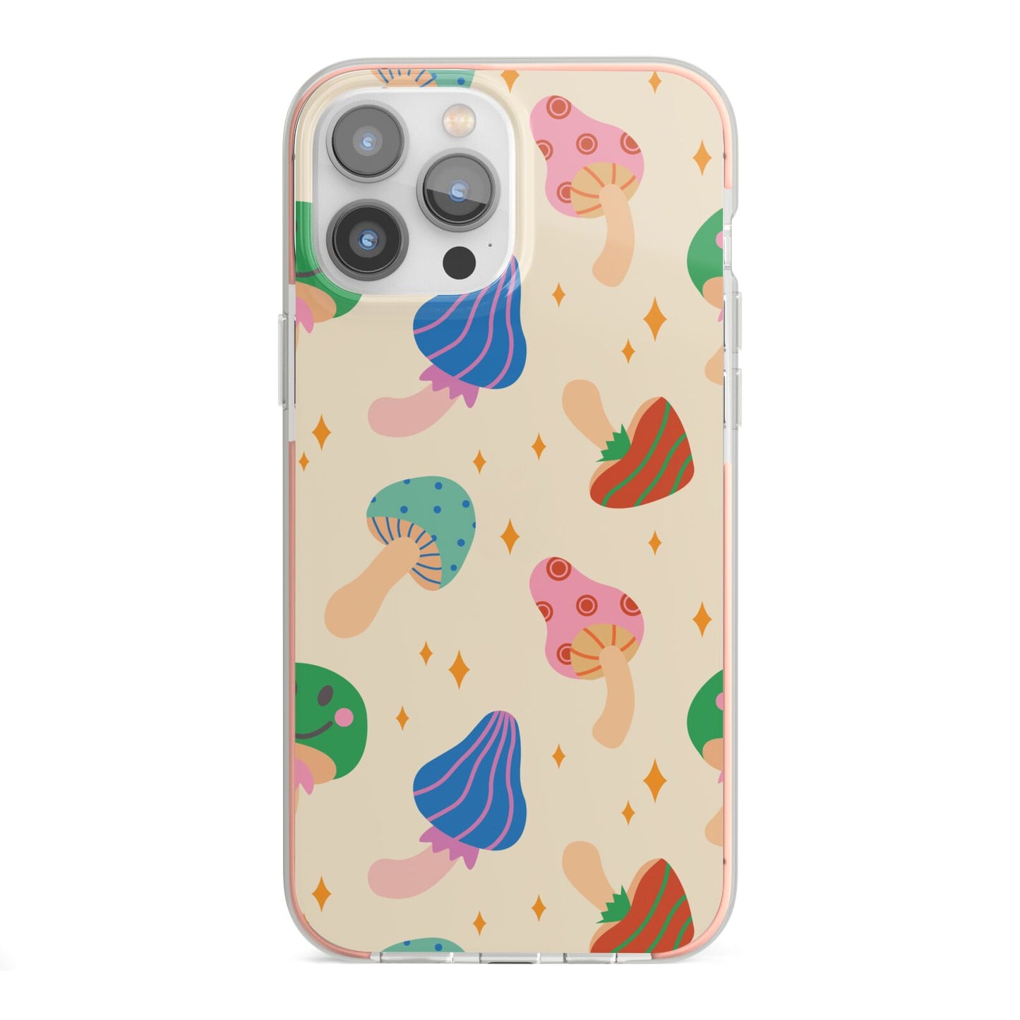 Retro Psychedelic Mushrooms iPhone 13 Pro Max TPU Impact Case with Pink Edges