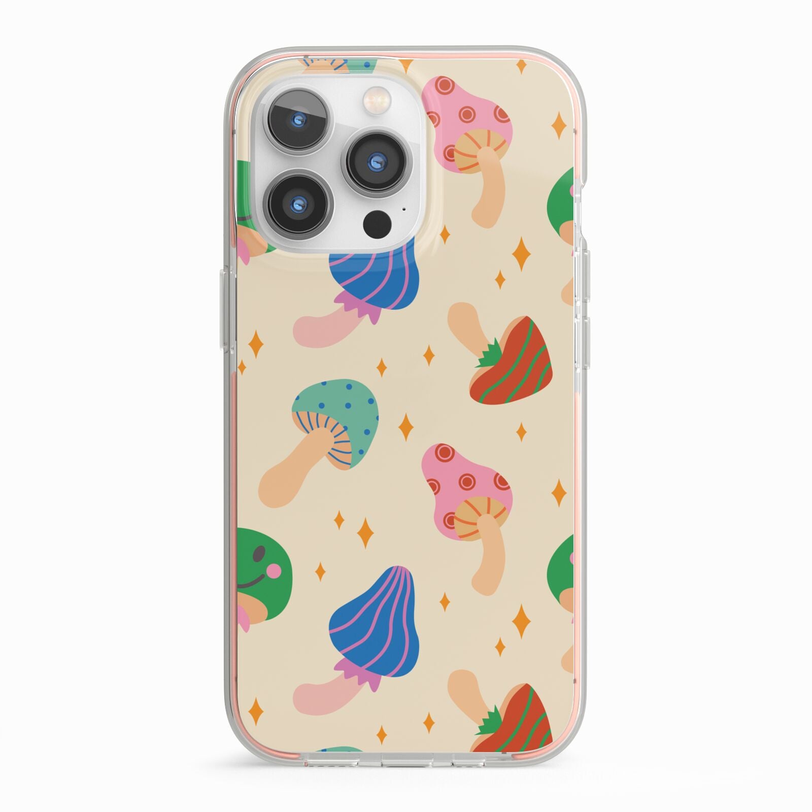 Retro Psychedelic Mushrooms iPhone 13 Pro TPU Impact Case with Pink Edges