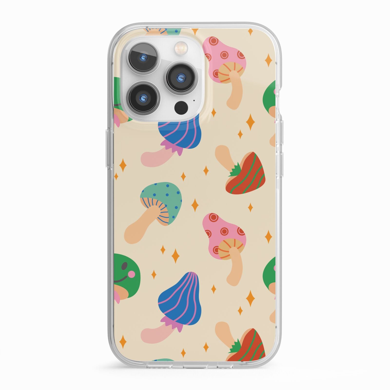 Retro Psychedelic Mushrooms iPhone 13 Pro TPU Impact Case with White Edges