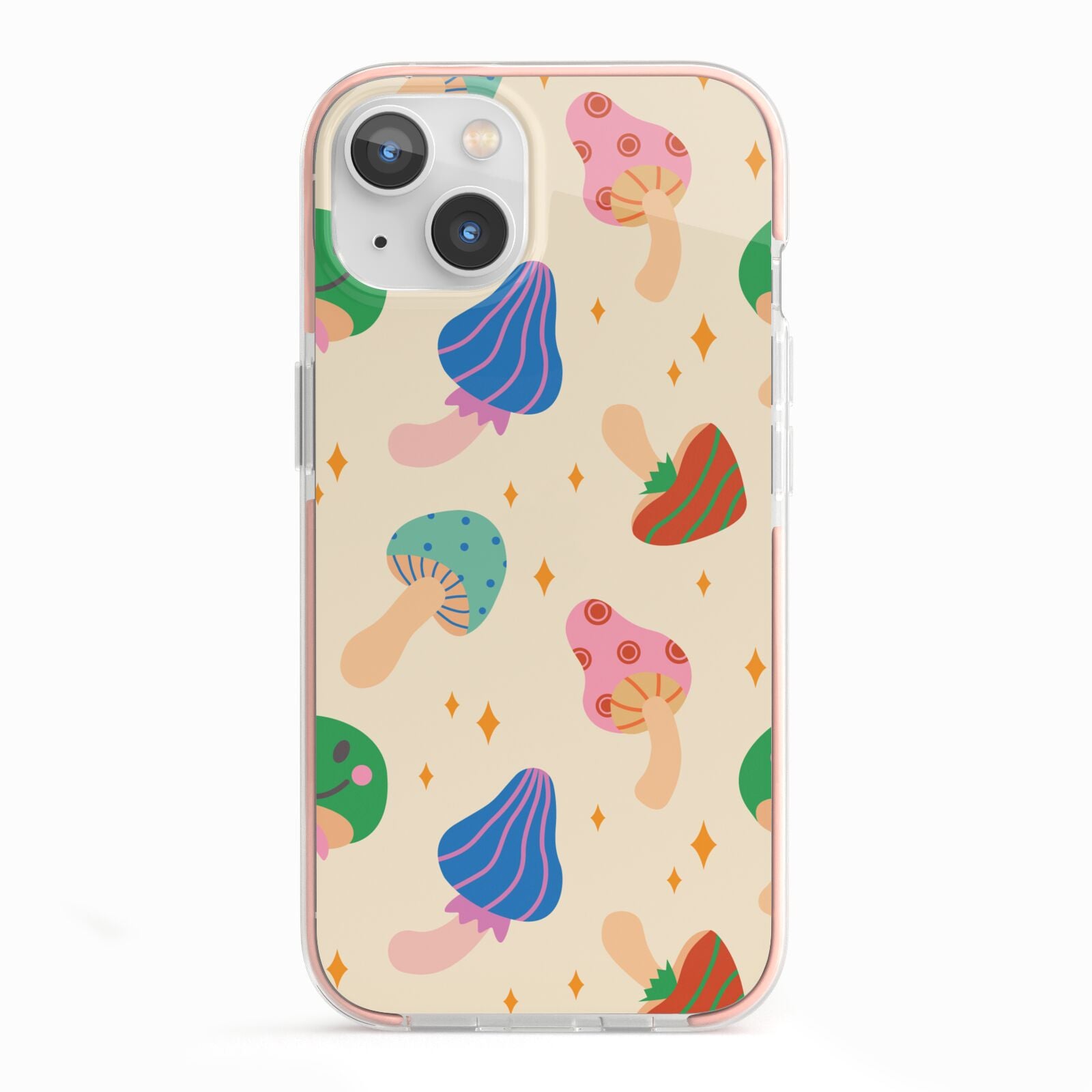 Retro Psychedelic Mushrooms iPhone 13 TPU Impact Case with Pink Edges