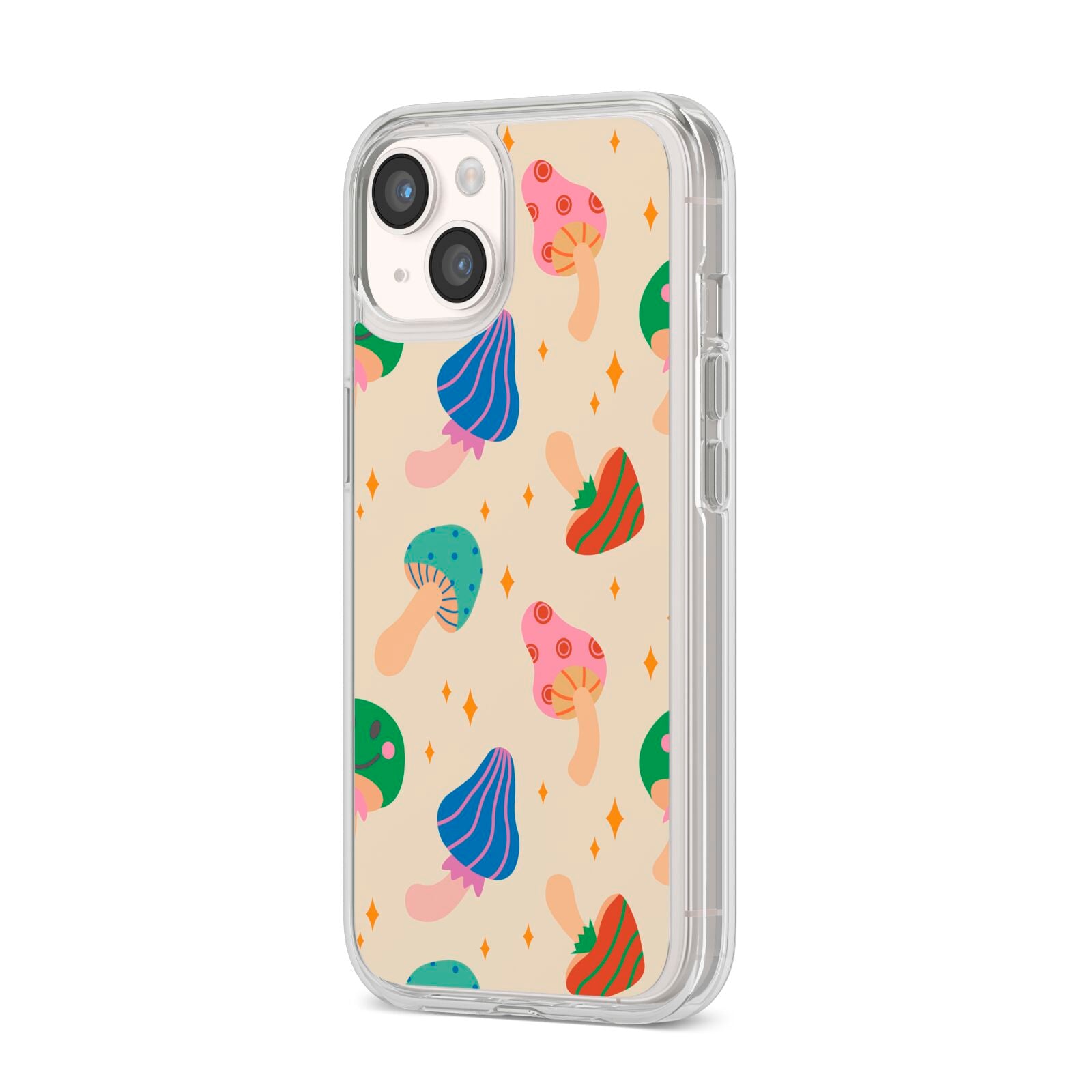 Retro Psychedelic Mushrooms iPhone 14 Clear Tough Case Starlight Angled Image