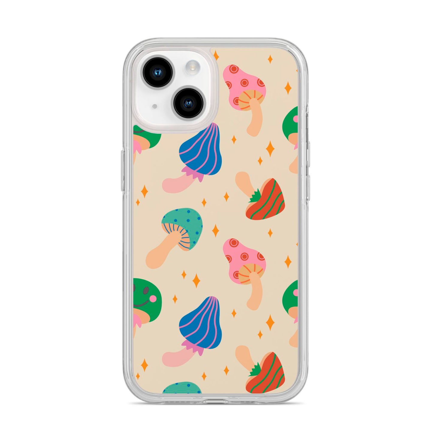 Retro Psychedelic Mushrooms iPhone 14 Clear Tough Case Starlight