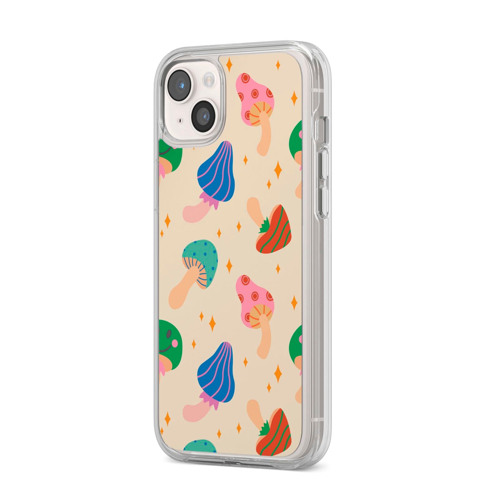 Retro Psychedelic Mushrooms iPhone 14 Plus Clear Tough Case Starlight Angled Image