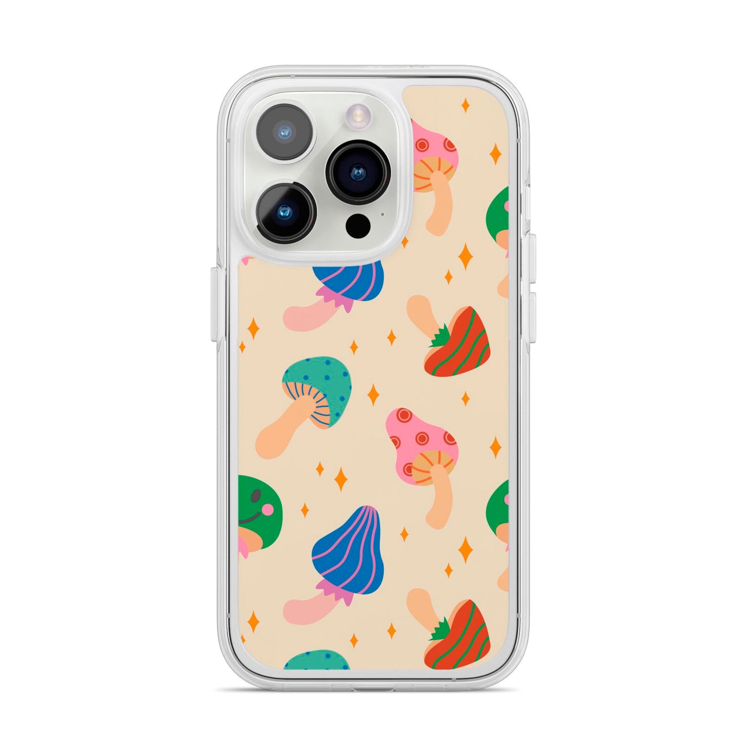 Retro Psychedelic Mushrooms iPhone 14 Pro Clear Tough Case Silver