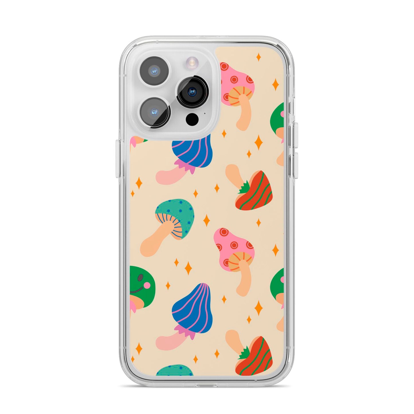 Retro Psychedelic Mushrooms iPhone 14 Pro Max Clear Tough Case Silver