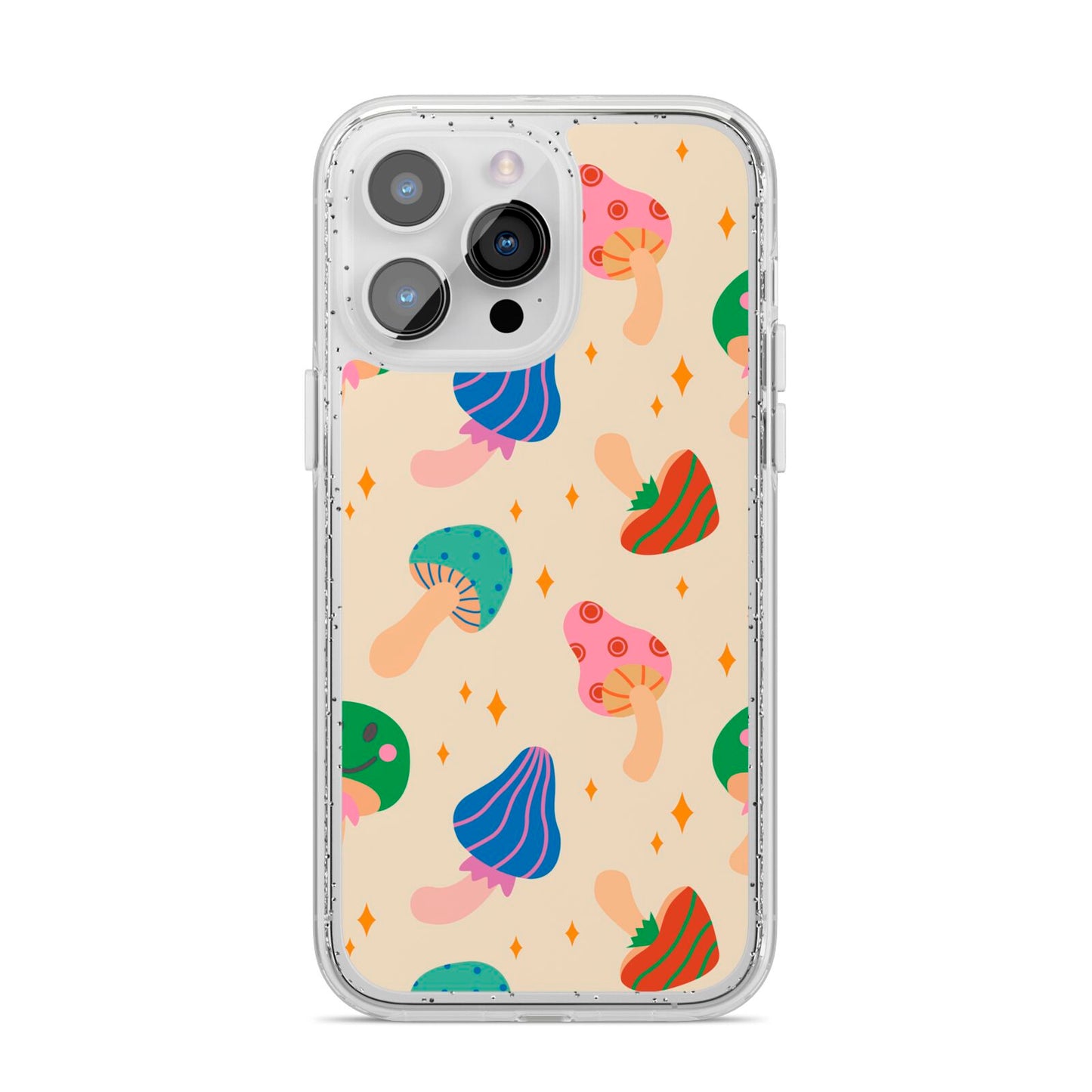 Retro Psychedelic Mushrooms iPhone 14 Pro Max Glitter Tough Case Silver