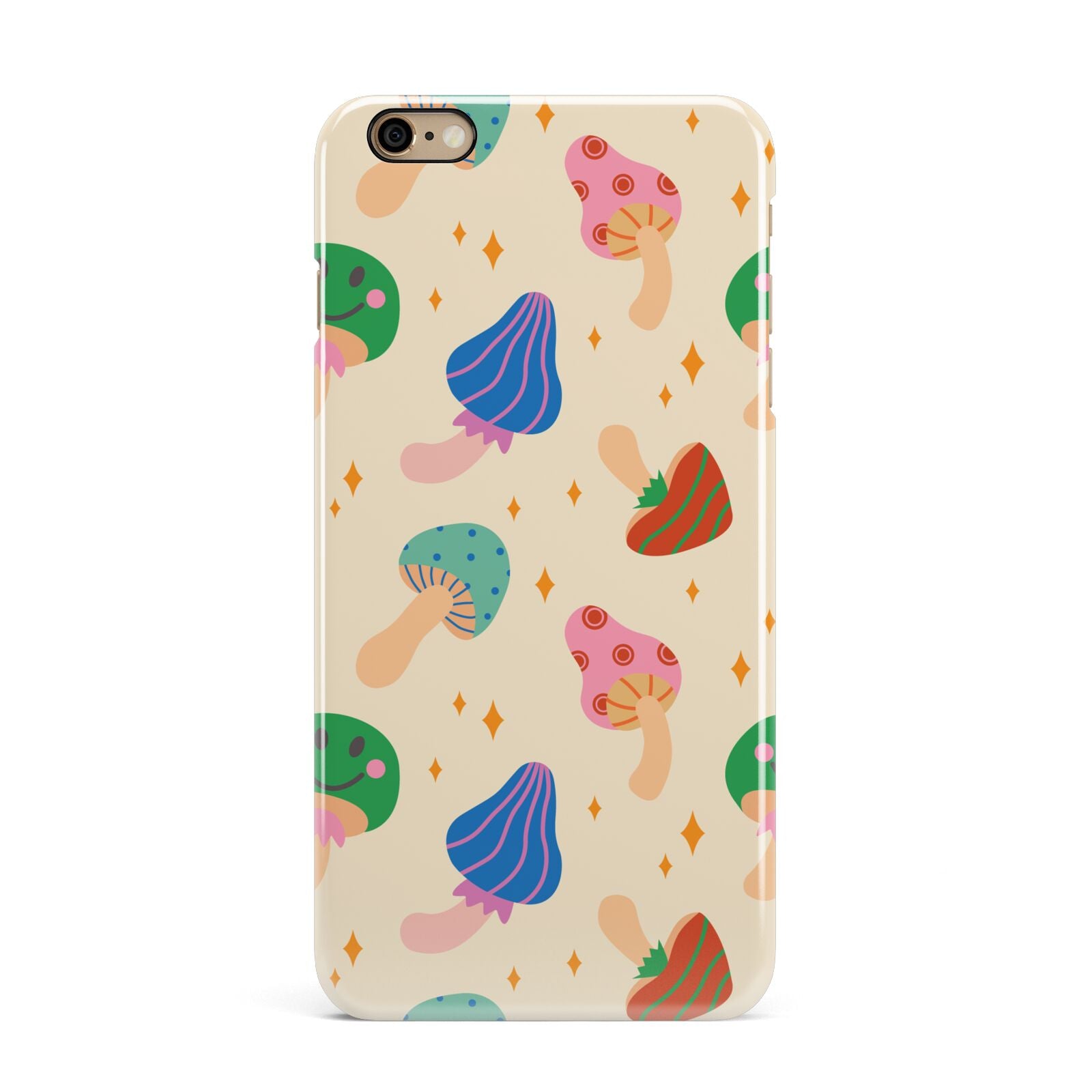 Retro Psychedelic Mushrooms iPhone 6 Plus 3D Snap Case on Gold Phone