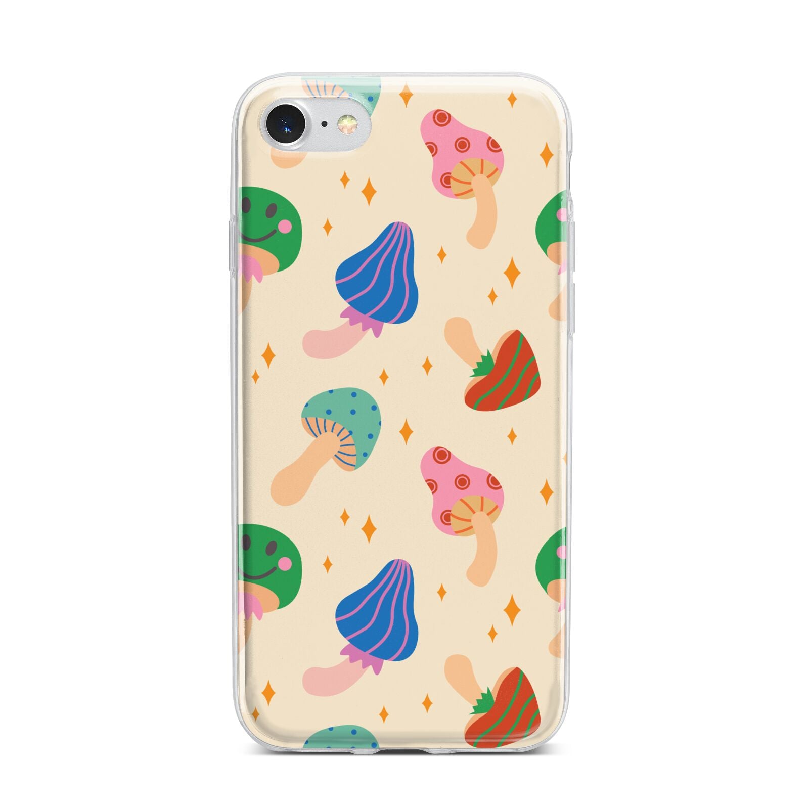 Retro Psychedelic Mushrooms iPhone 7 Bumper Case on Silver iPhone