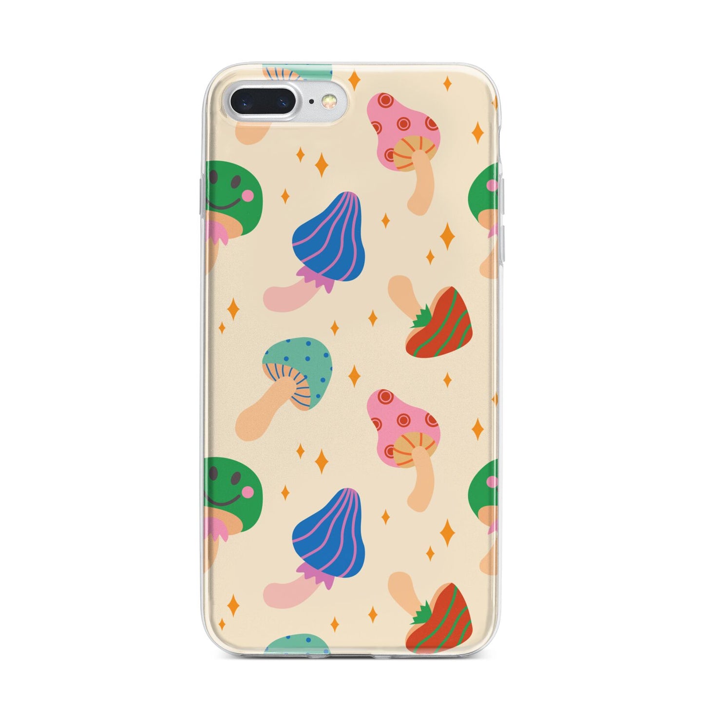 Retro Psychedelic Mushrooms iPhone 7 Plus Bumper Case on Silver iPhone