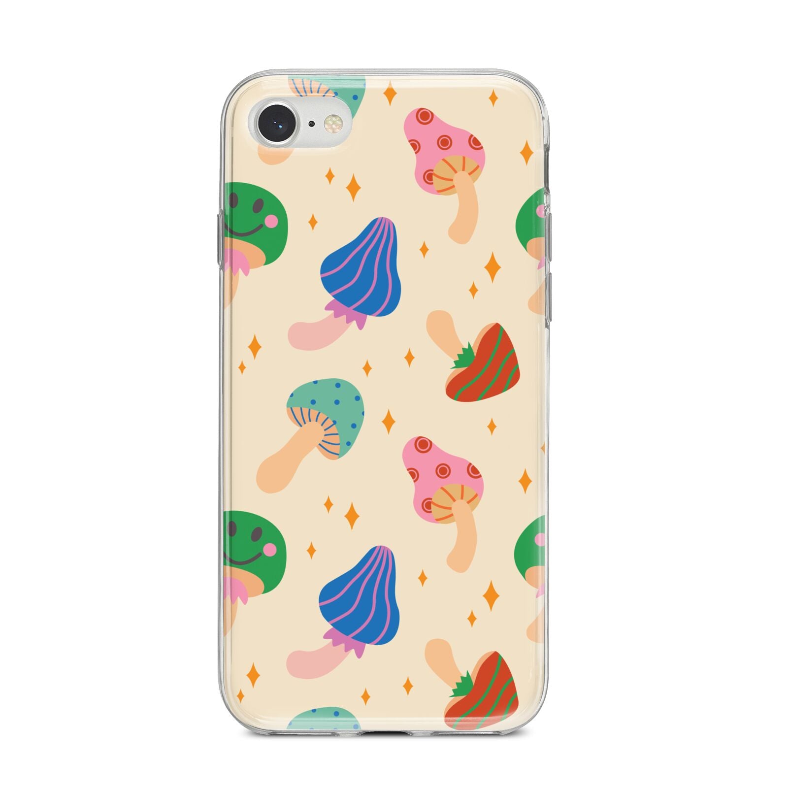 Retro Psychedelic Mushrooms iPhone 8 Bumper Case on Silver iPhone