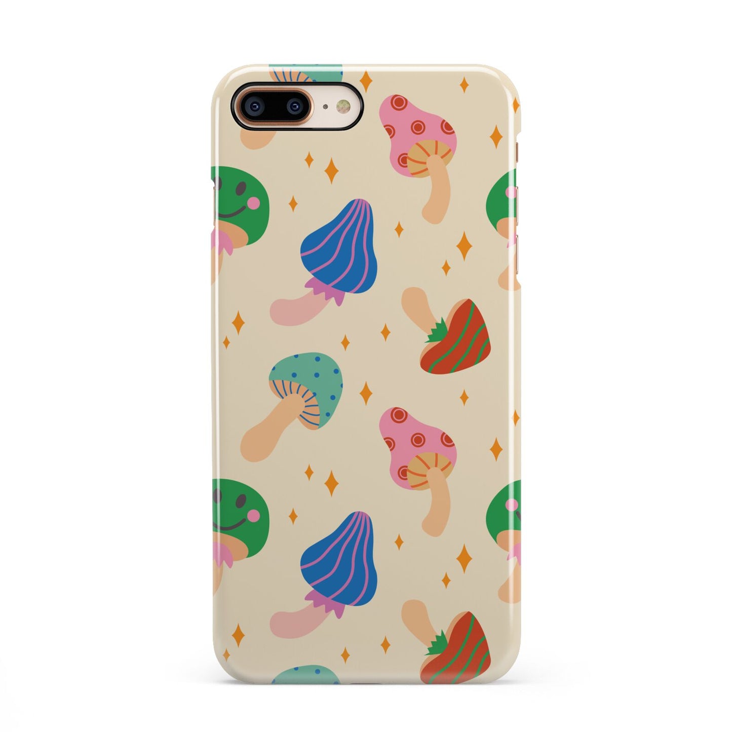 Retro Psychedelic Mushrooms iPhone 8 Plus 3D Snap Case on Gold Phone