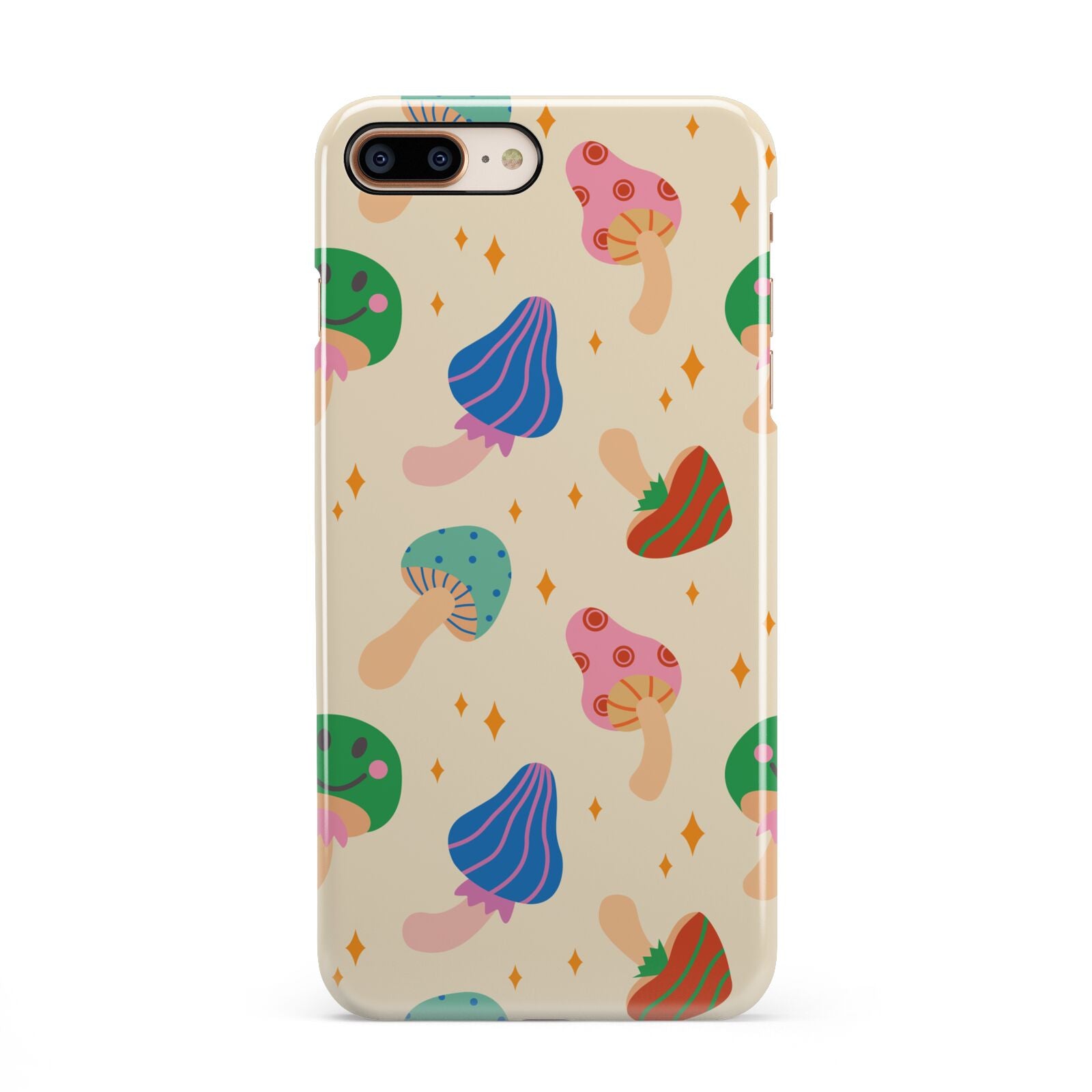 Retro Psychedelic Mushrooms iPhone 8 Plus 3D Snap Case on Gold Phone