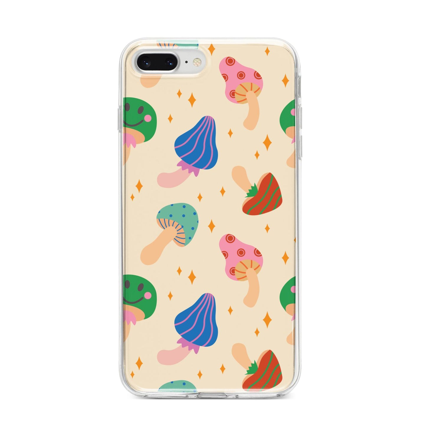 Retro Psychedelic Mushrooms iPhone 8 Plus Bumper Case on Silver iPhone