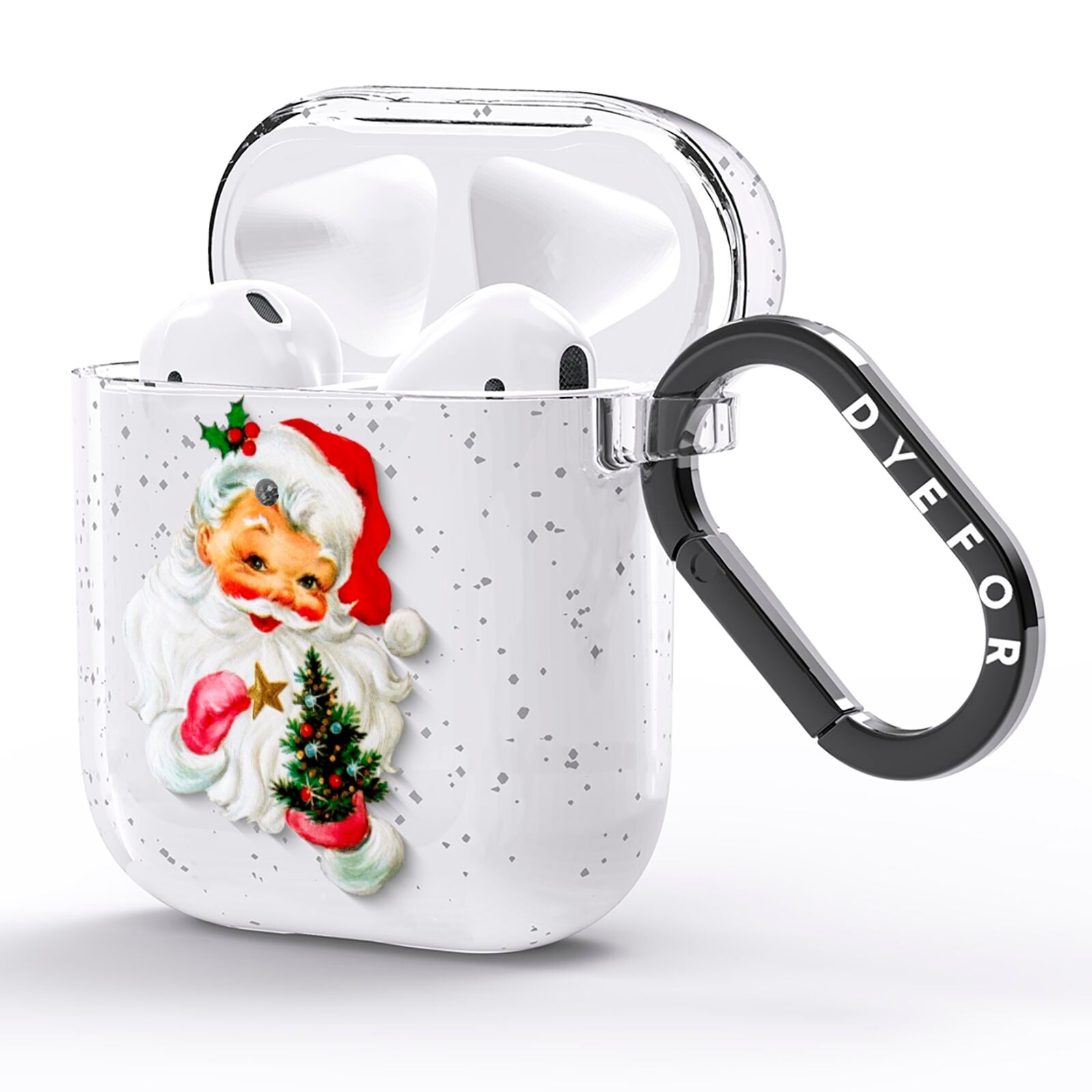 Retro Santa Face AirPods Glitter Case Side Image