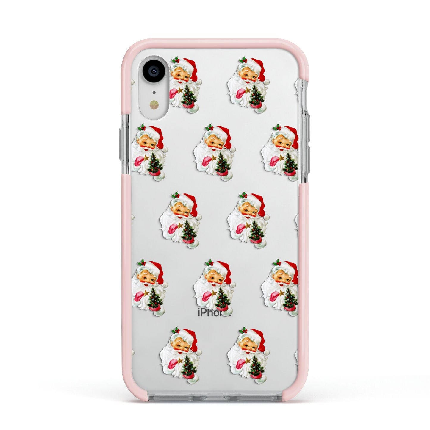 Retro Santa Face Apple iPhone XR Impact Case Pink Edge on Silver Phone