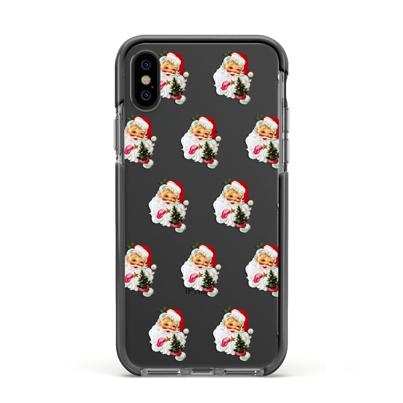 Retro Santa Face Apple iPhone Xs Impact Case Black Edge on Black Phone