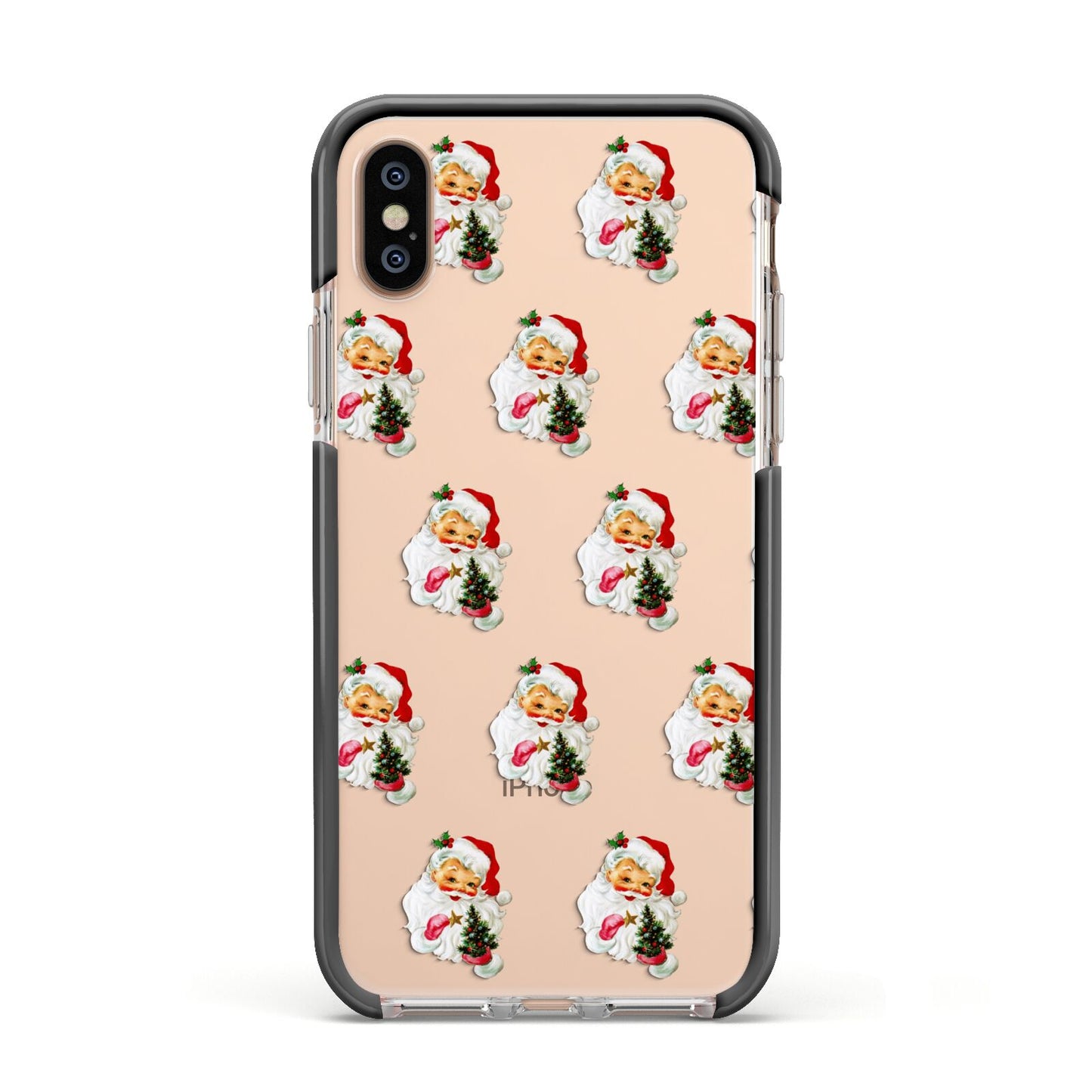 Retro Santa Face Apple iPhone Xs Impact Case Black Edge on Gold Phone