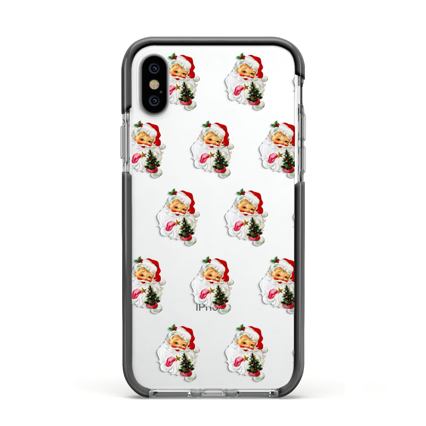 Retro Santa Face Apple iPhone Xs Impact Case Black Edge on Silver Phone