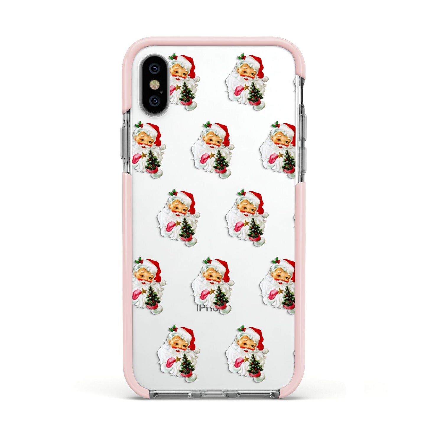 Retro Santa Face Apple iPhone Xs Impact Case Pink Edge on Silver Phone