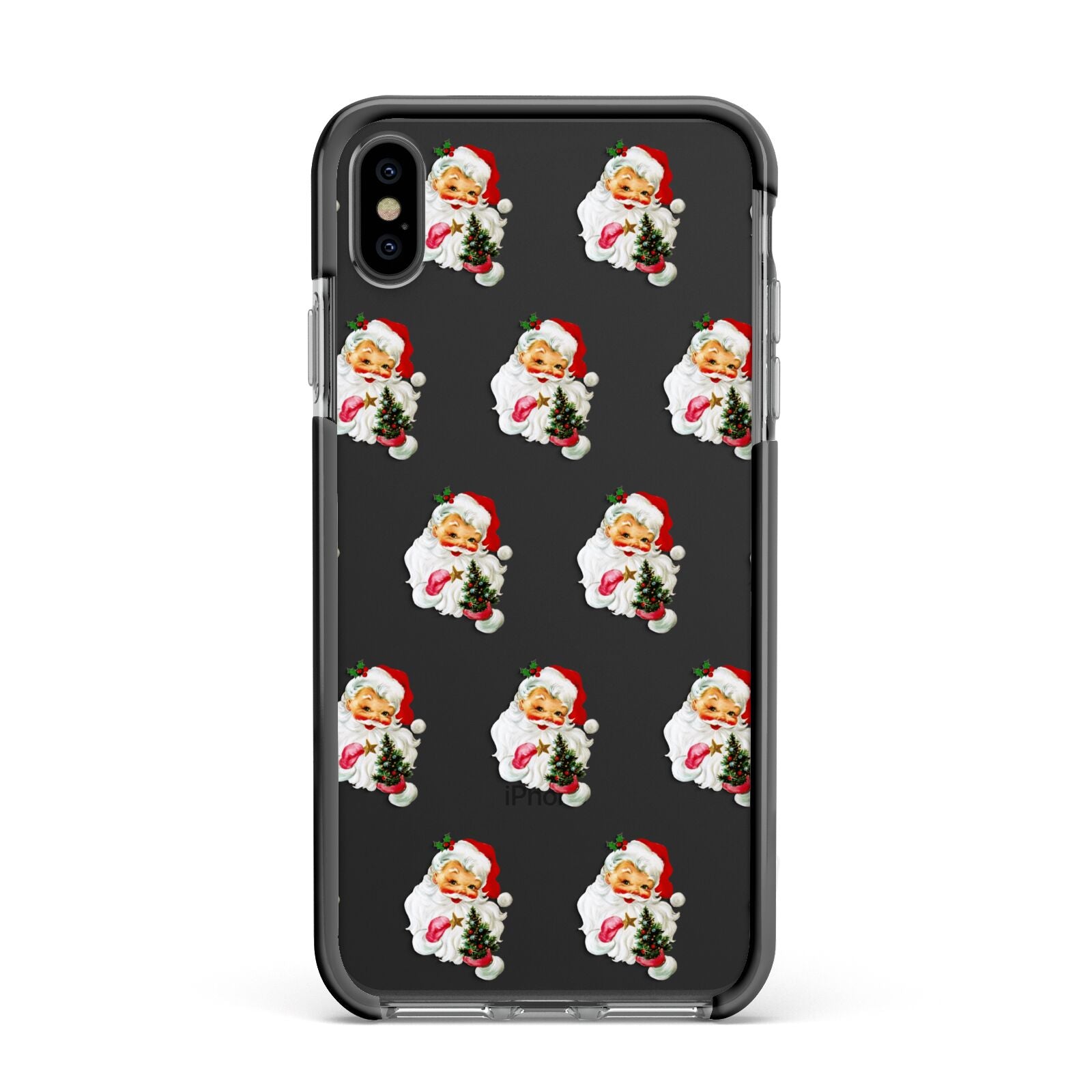 Retro Santa Face Apple iPhone Xs Max Impact Case Black Edge on Black Phone