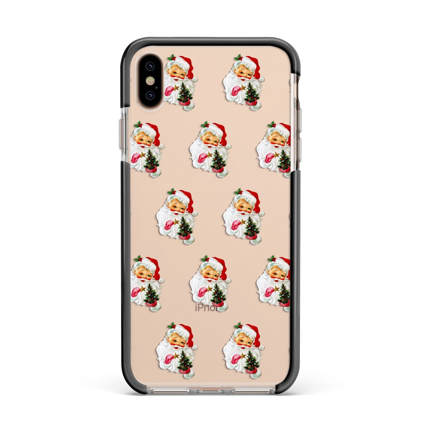 Retro Santa Face Apple iPhone Xs Max Impact Case Black Edge on Gold Phone