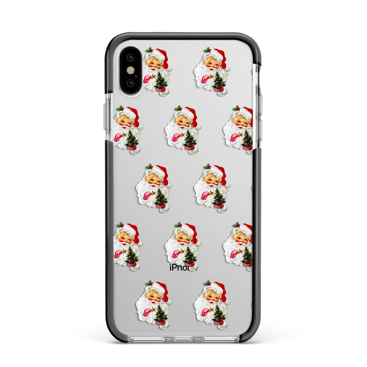 Retro Santa Face Apple iPhone Xs Max Impact Case Black Edge on Silver Phone