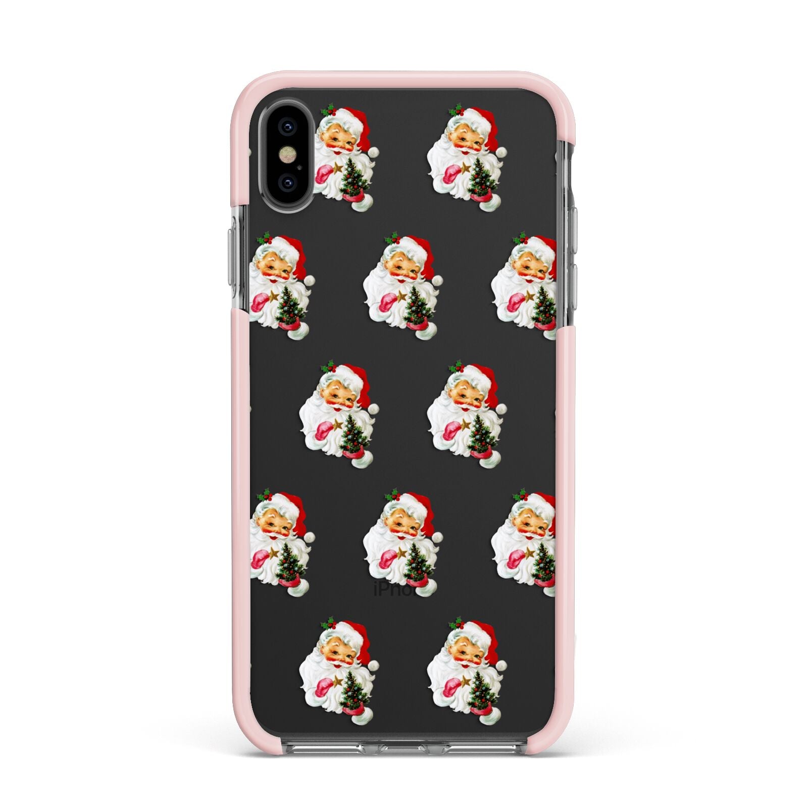 Retro Santa Face Apple iPhone Xs Max Impact Case Pink Edge on Black Phone