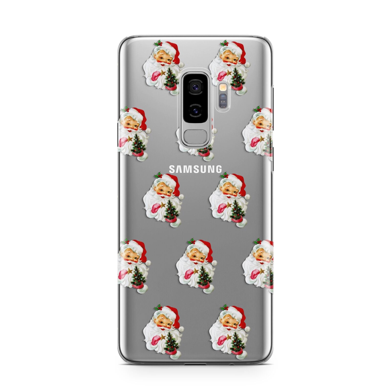Retro Santa Face Samsung Galaxy S9 Plus Case on Silver phone