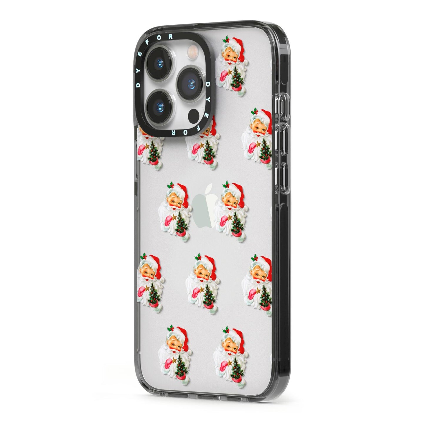 Retro Santa Face iPhone 13 Pro Black Impact Case Side Angle on Silver phone