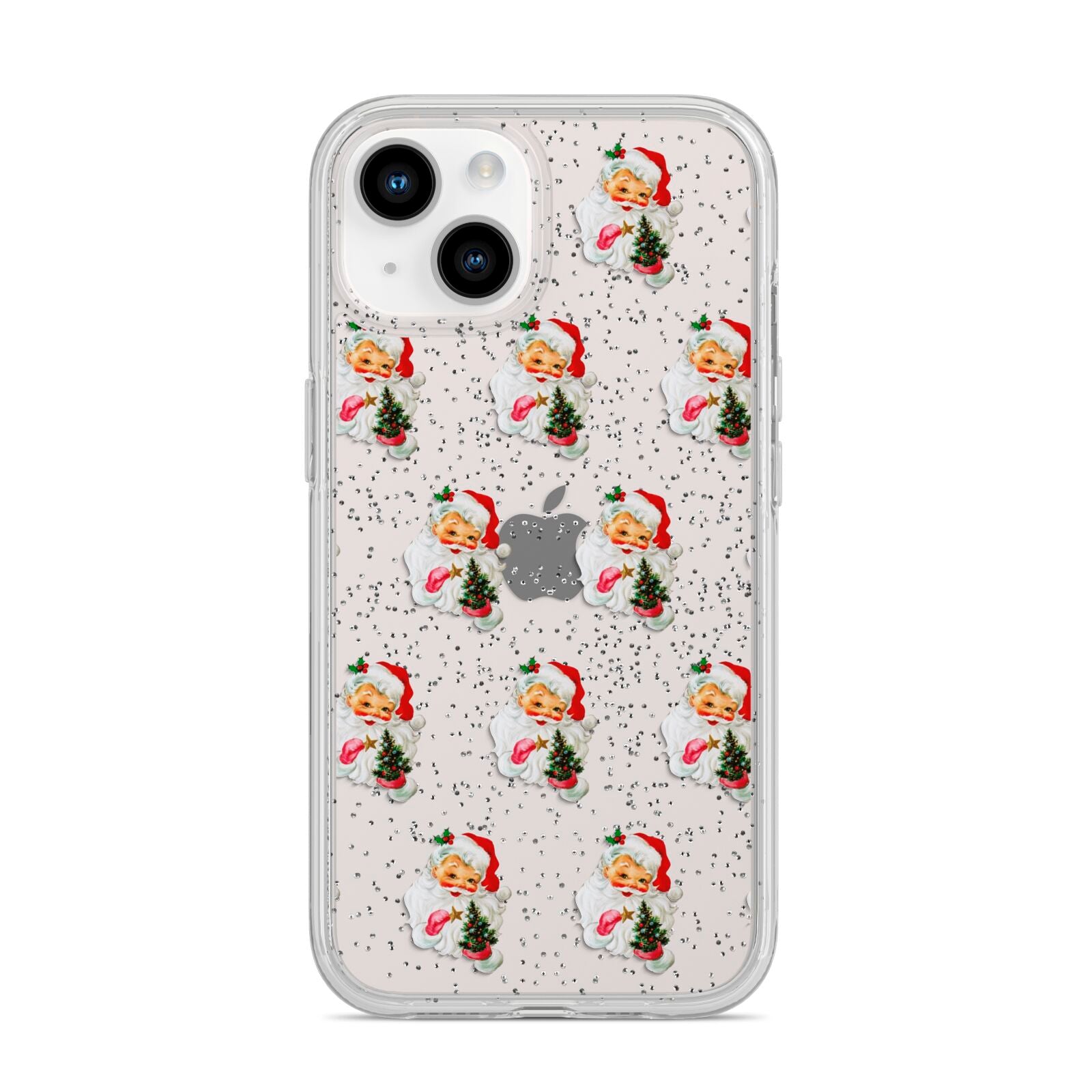 Retro Santa Face iPhone 14 Glitter Tough Case Starlight