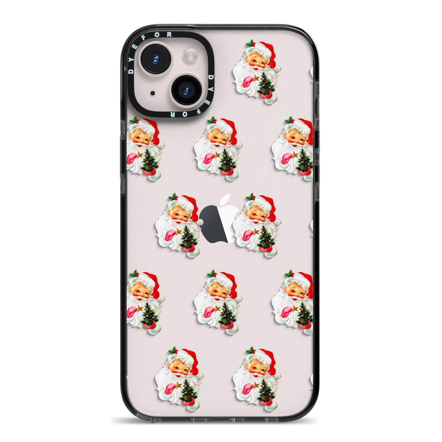 Retro Santa Face iPhone 14 Plus Black Impact Case on Silver phone