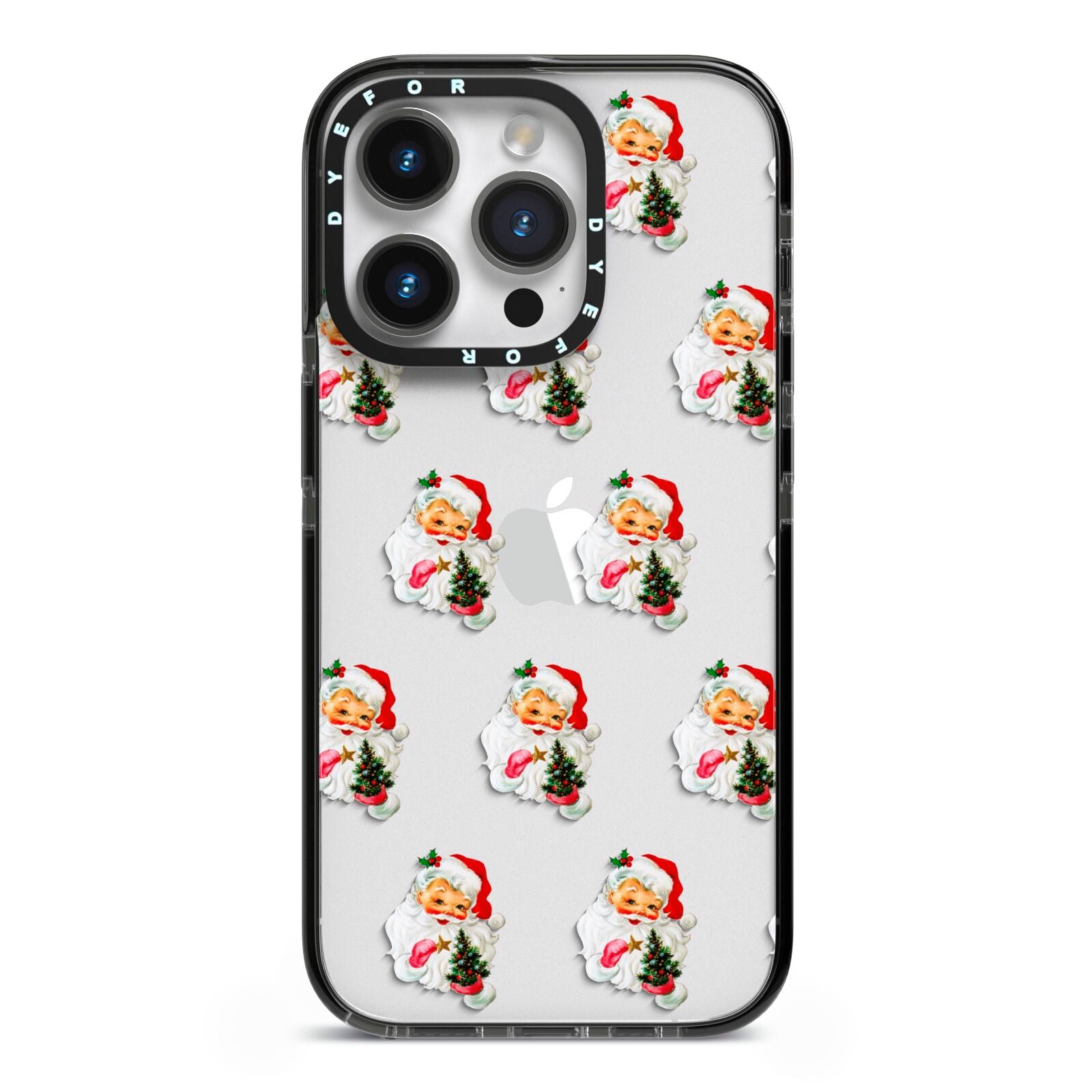 Retro Santa Face iPhone 14 Pro Black Impact Case on Silver phone