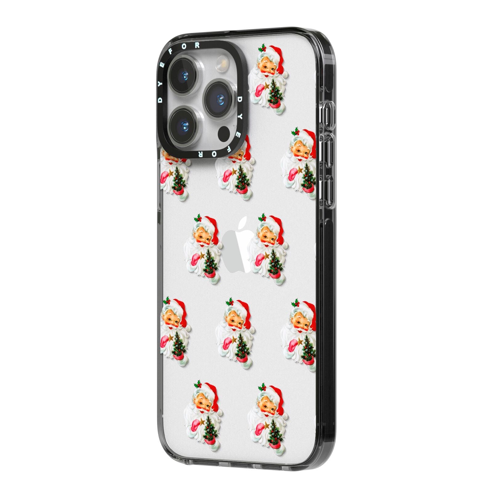 Retro Santa Face iPhone 14 Pro Max Black Impact Case Side Angle on Silver phone