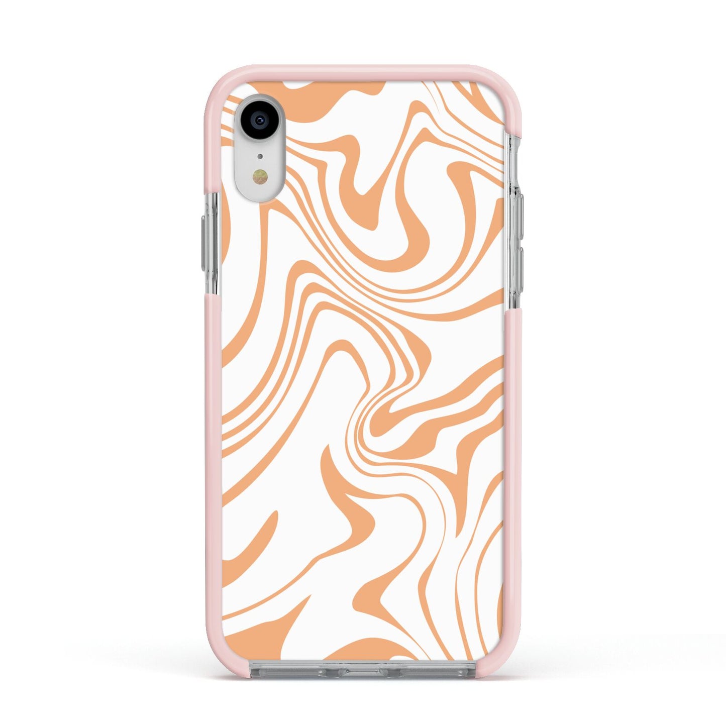 Retro Swirl Apple iPhone XR Impact Case Pink Edge on Silver Phone