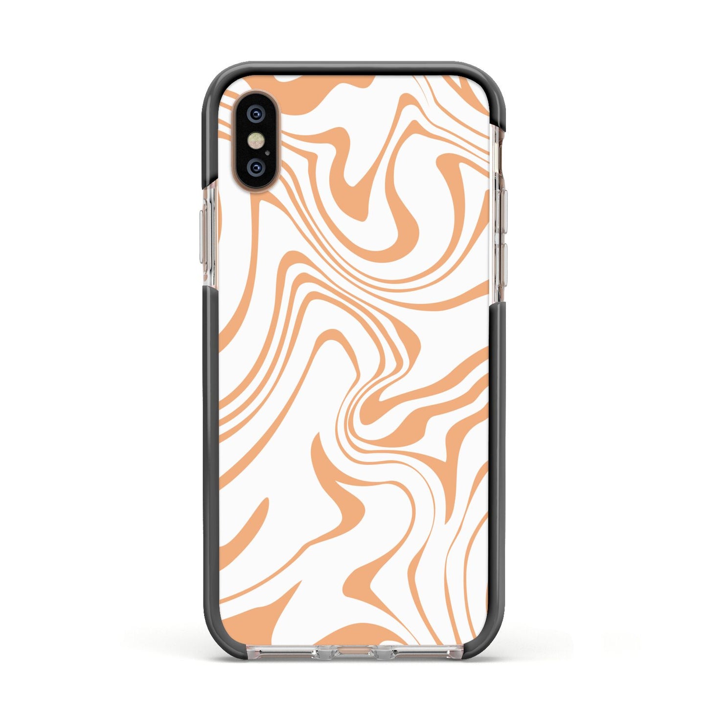 Retro Swirl Apple iPhone Xs Impact Case Black Edge on Gold Phone