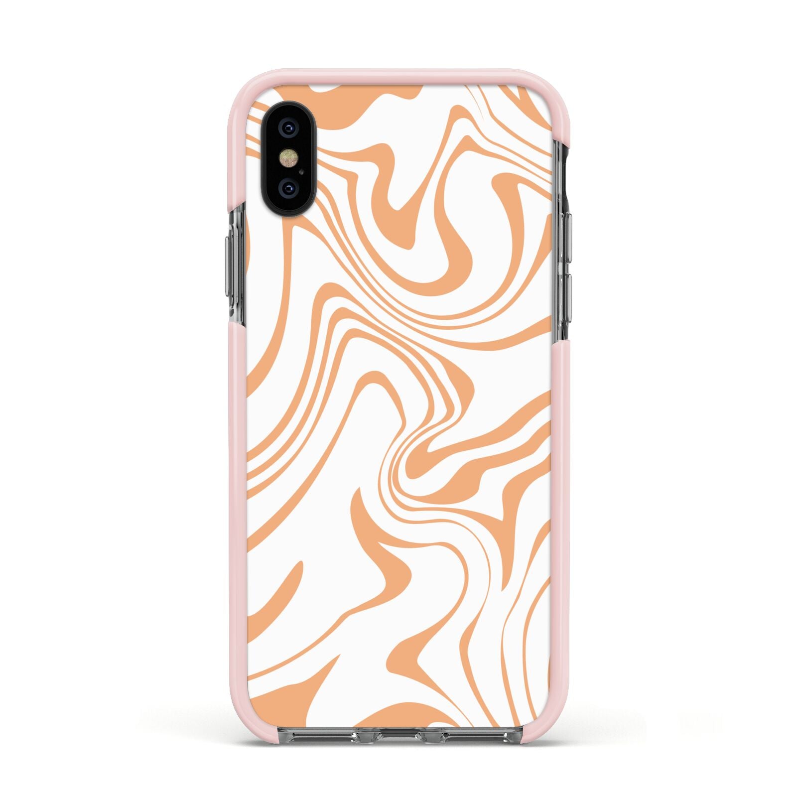 Retro Swirl Apple iPhone Xs Impact Case Pink Edge on Black Phone