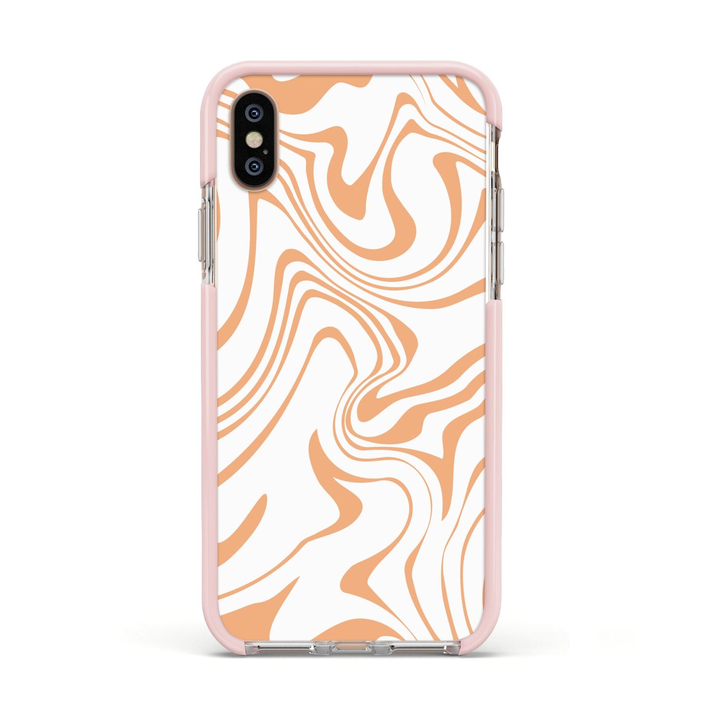 Retro Swirl Apple iPhone Xs Impact Case Pink Edge on Gold Phone