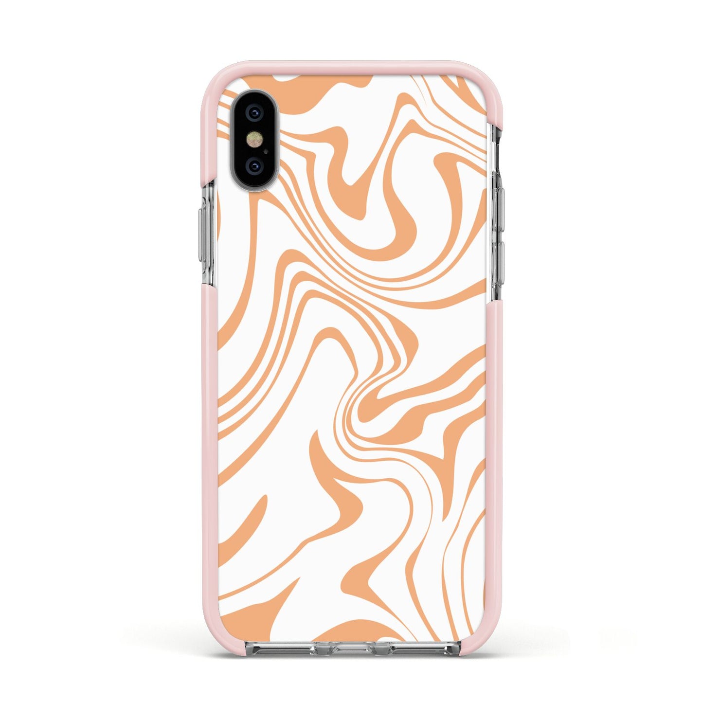 Retro Swirl Apple iPhone Xs Impact Case Pink Edge on Silver Phone