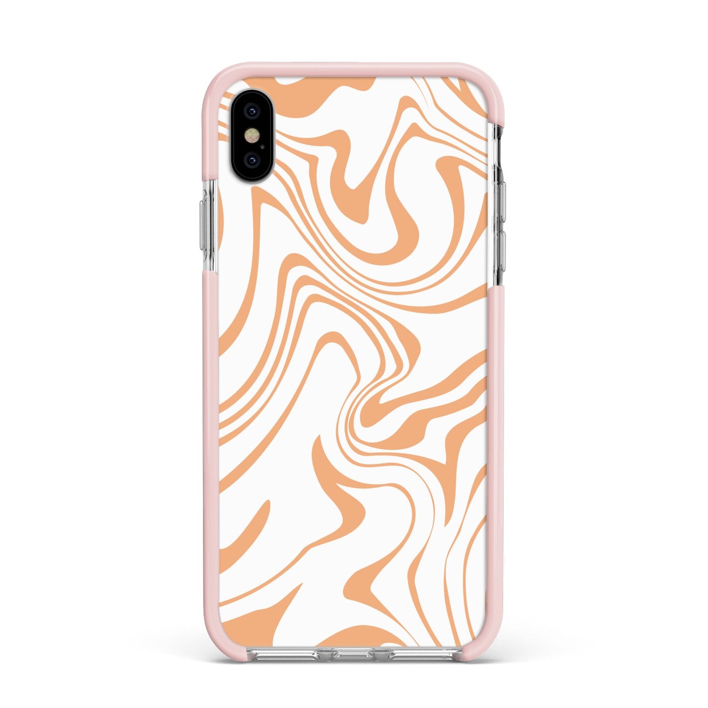 Retro Swirl Apple iPhone Xs Max Impact Case Pink Edge on Silver Phone