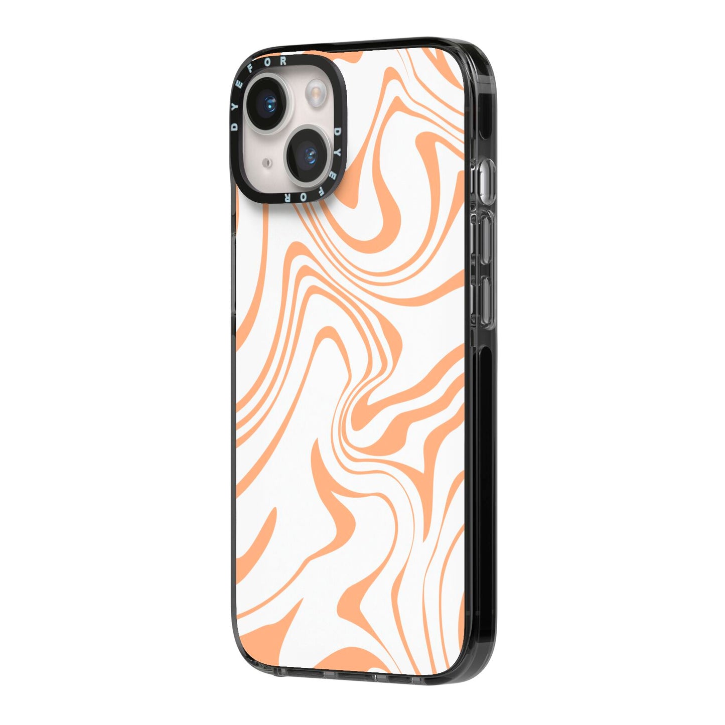 Retro Swirl iPhone 14 Black Impact Case Side Angle on Silver phone