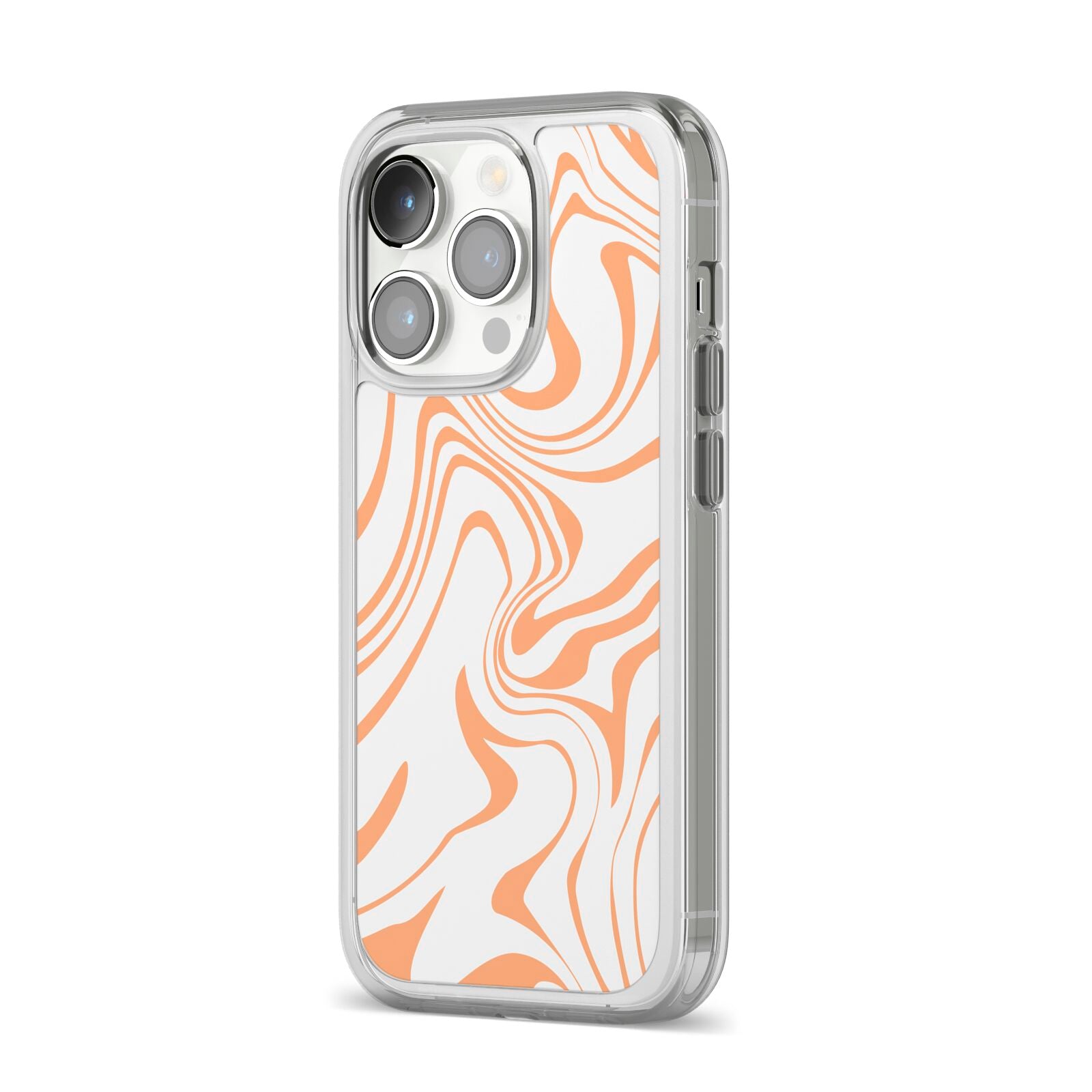 Retro Swirl iPhone 14 Pro Clear Tough Case Silver Angled Image