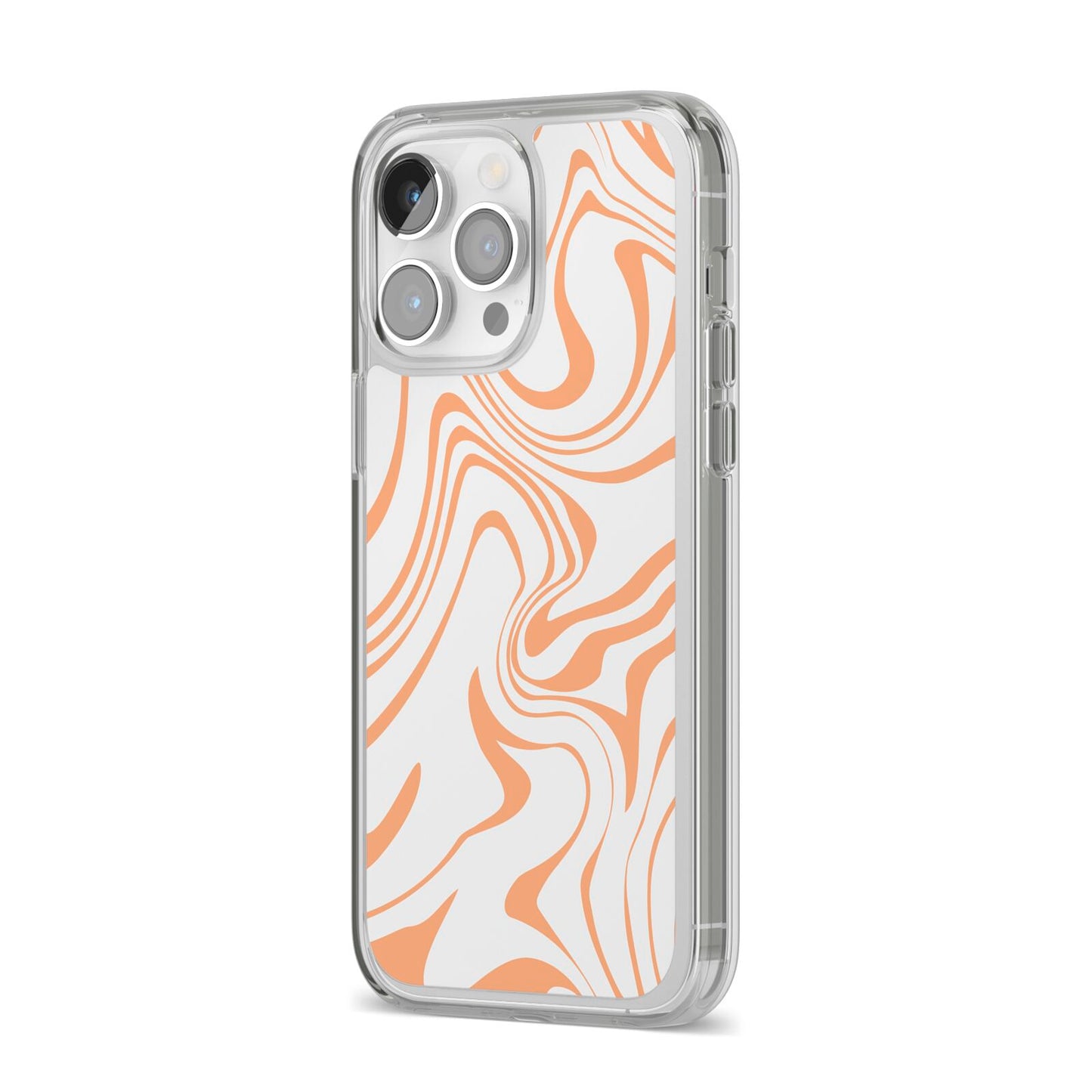 Retro Swirl iPhone 14 Pro Max Clear Tough Case Silver Angled Image