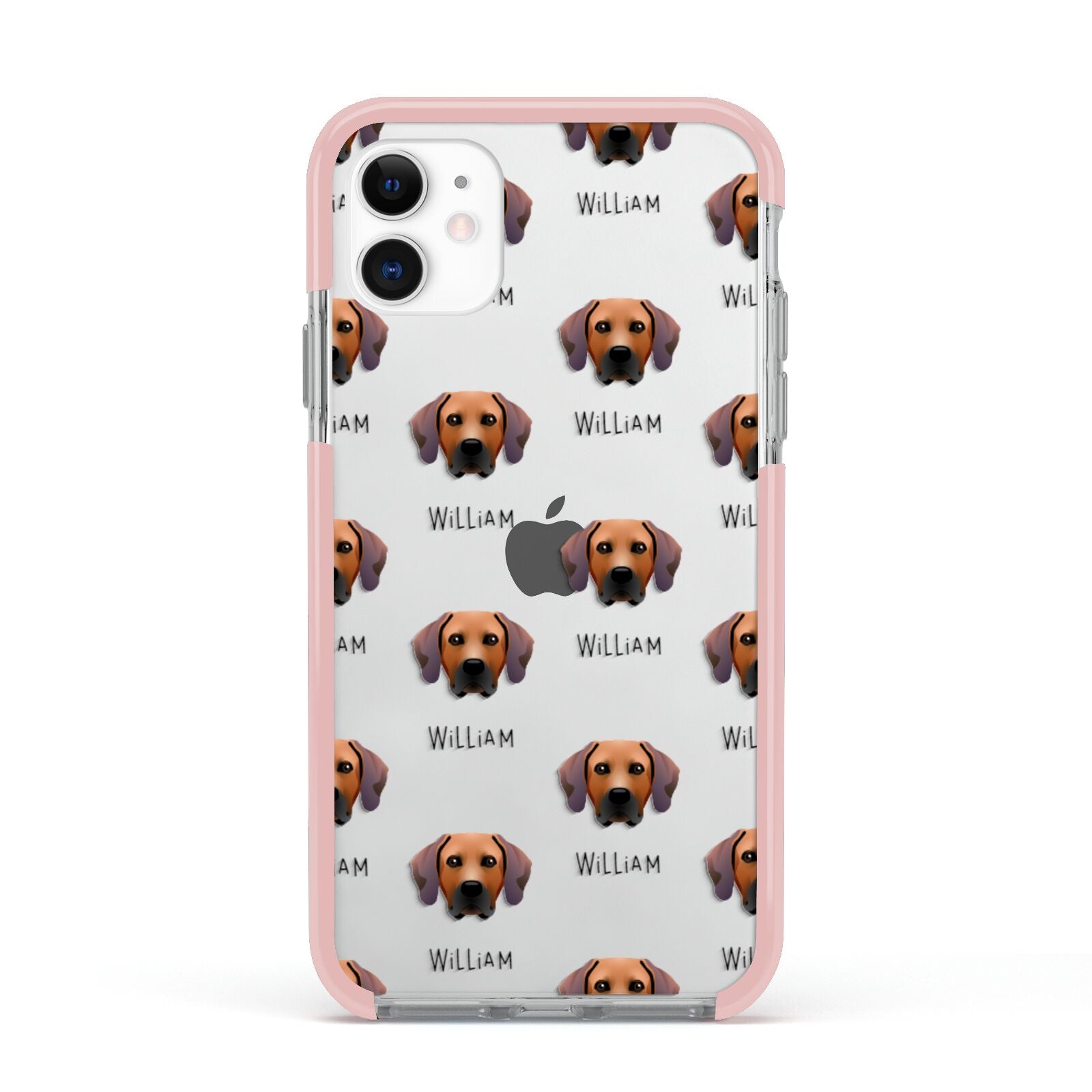 Rhodesian Ridgeback Icon with Name Apple iPhone 11 in White with Pink Impact Case