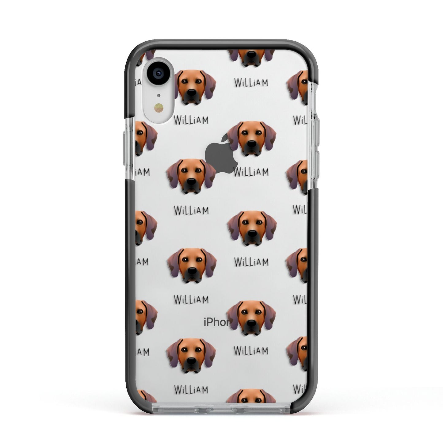 Rhodesian Ridgeback Icon with Name Apple iPhone XR Impact Case Black Edge on Silver Phone