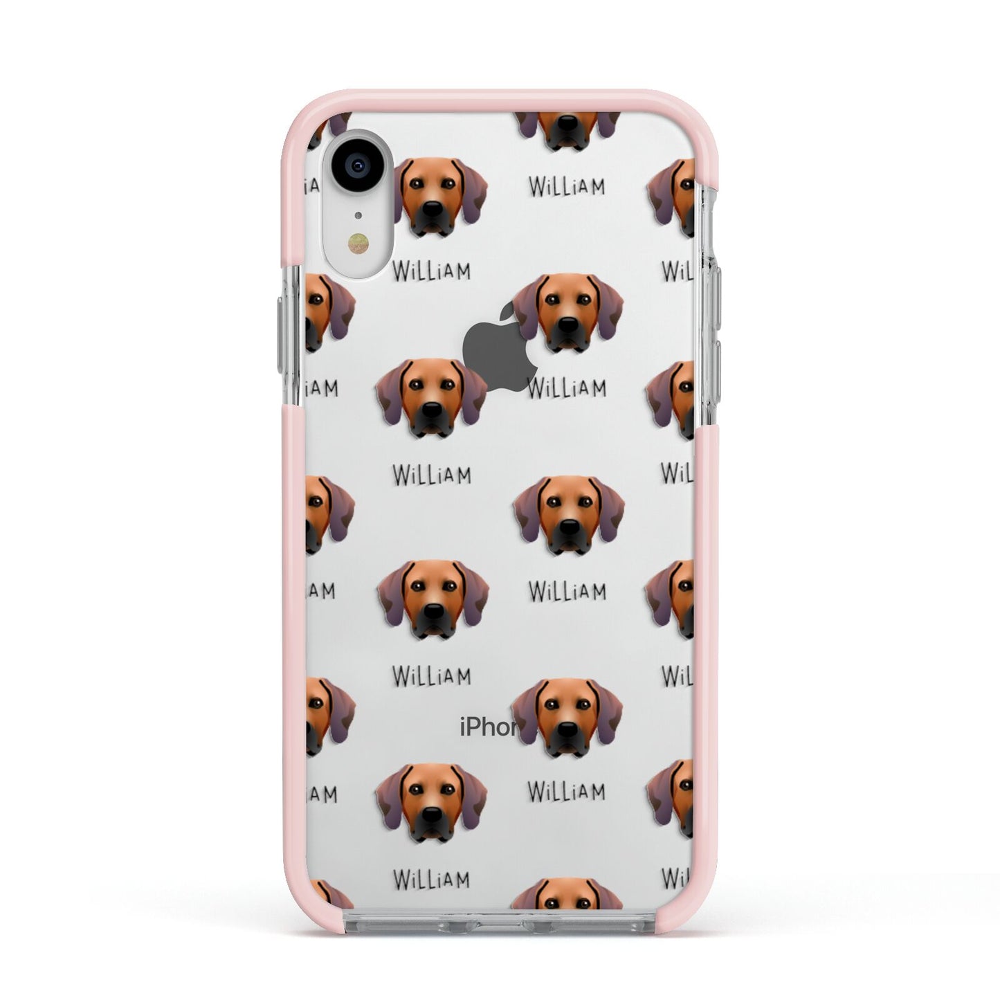 Rhodesian Ridgeback Icon with Name Apple iPhone XR Impact Case Pink Edge on Silver Phone