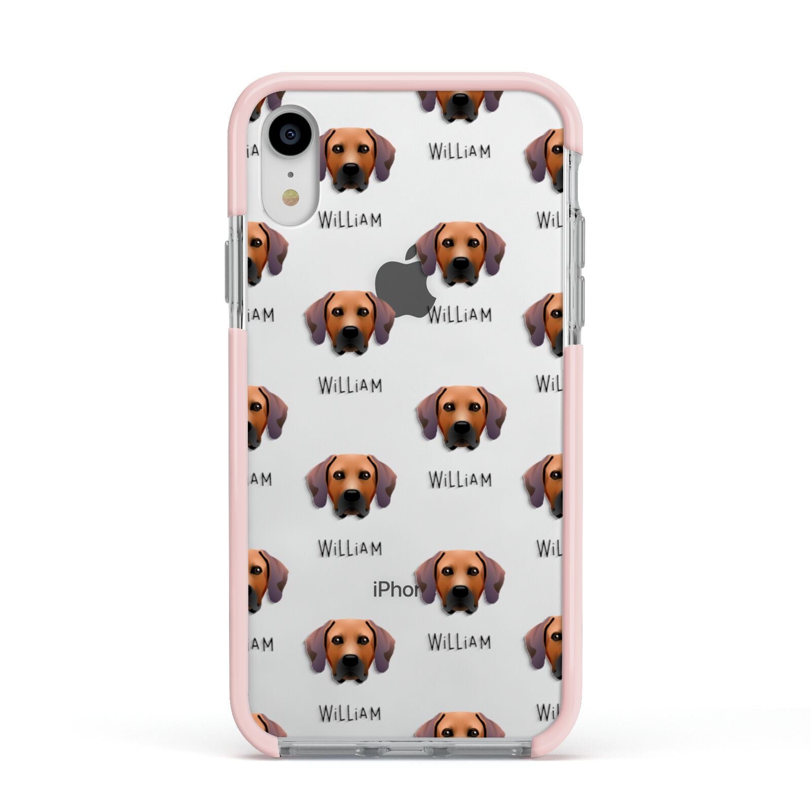Rhodesian Ridgeback Icon with Name Apple iPhone XR Impact Case Pink Edge on Silver Phone